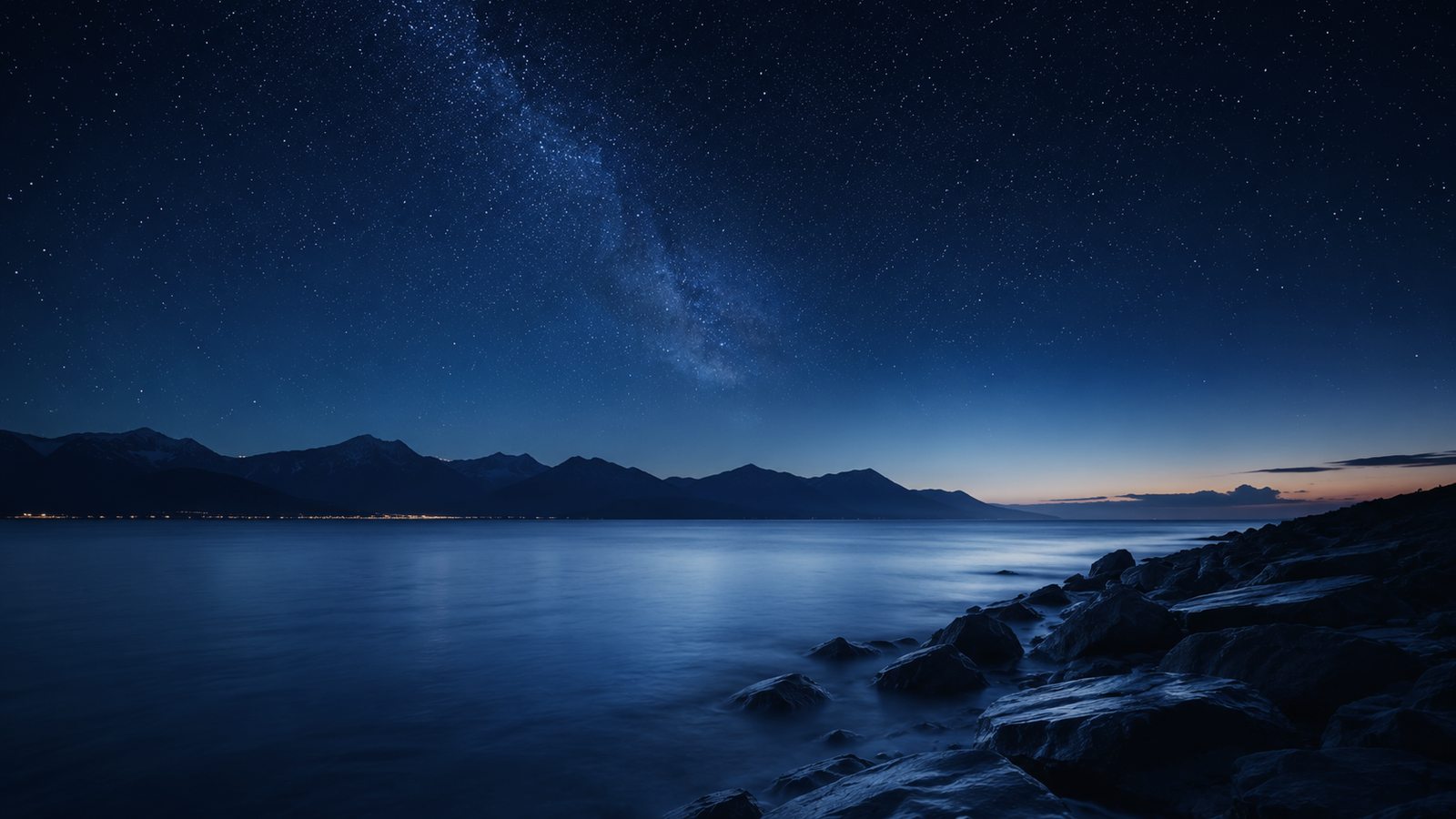Night ocean horizon beneath a clear field of stars
