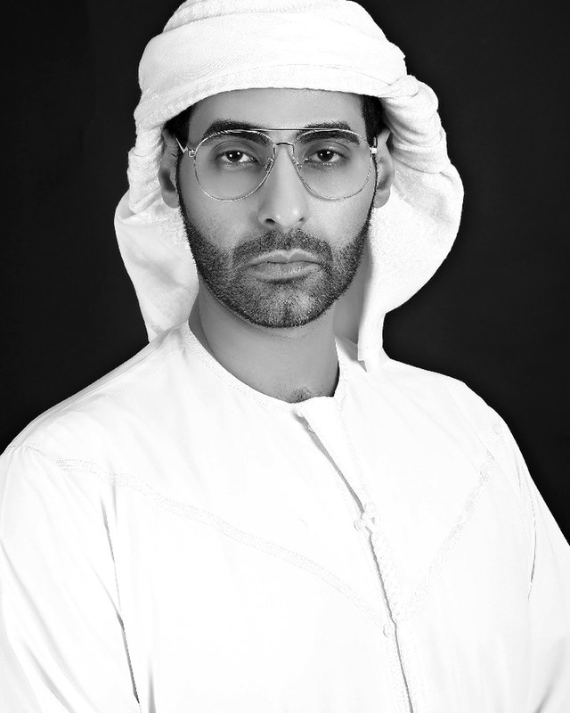 Grayscale portrait of Ahmed Nasser Al Nowais